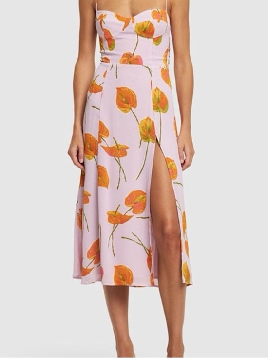 Reformation Dresses & Skirts - Reformation Juliette Lilac Midi Slip Dress with Orange Floral Print